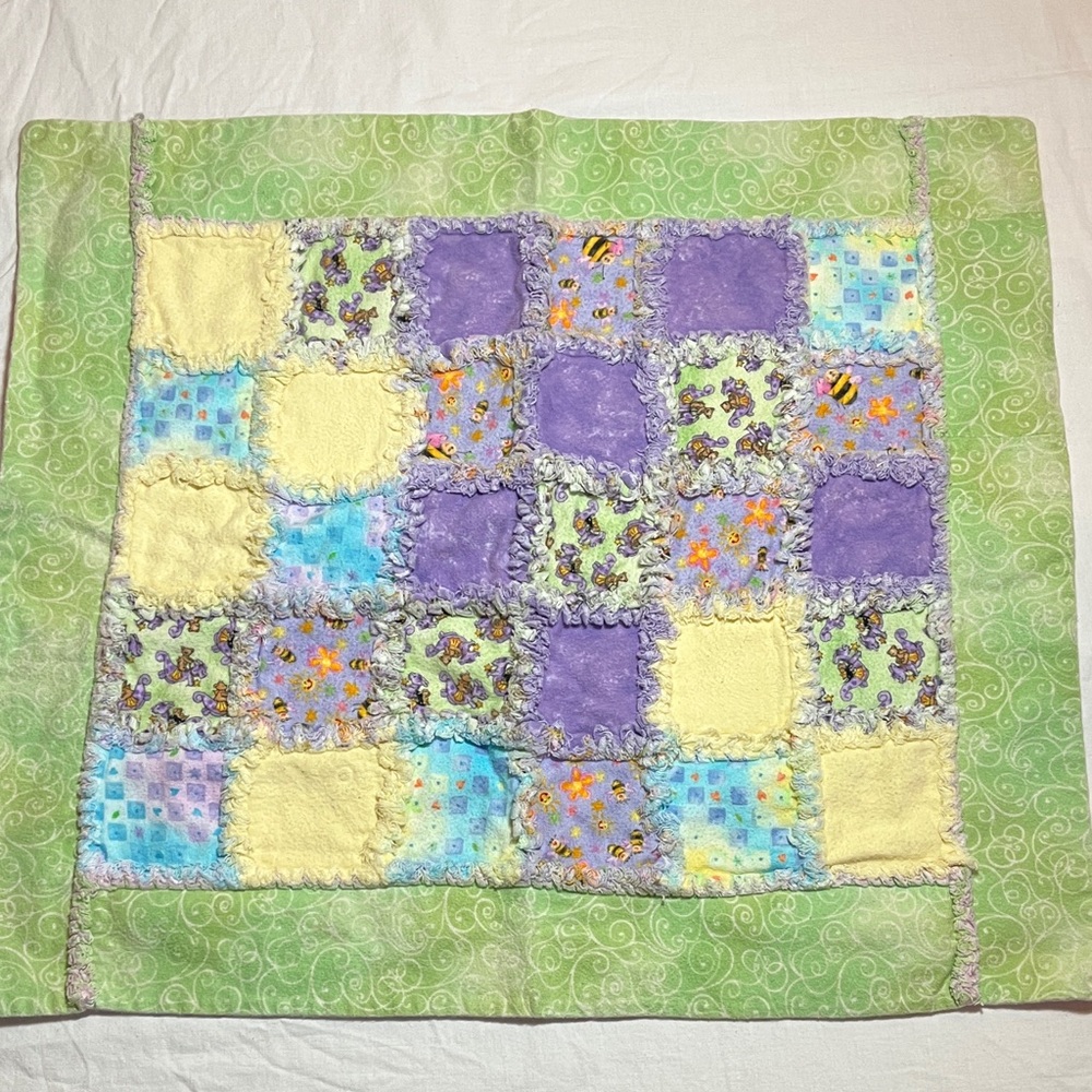 Flannel Patchwork Baby Blanket with Green and Purple Squares